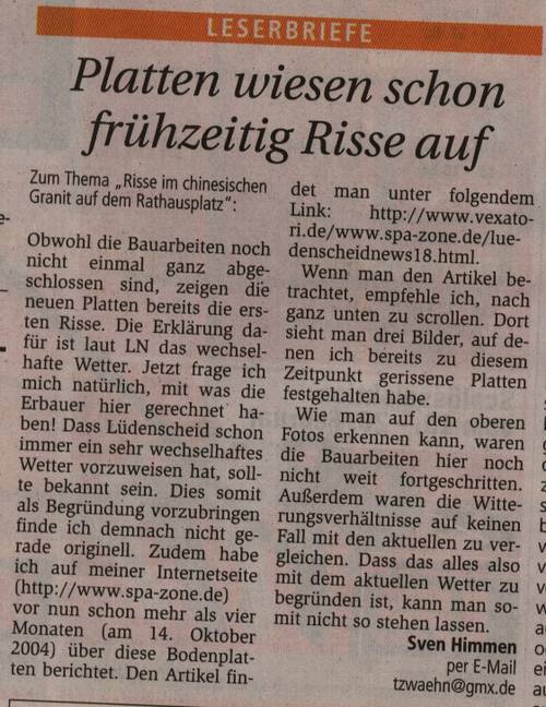 Lüdenscheid #20 - Kommentar über die gerissenen Platten