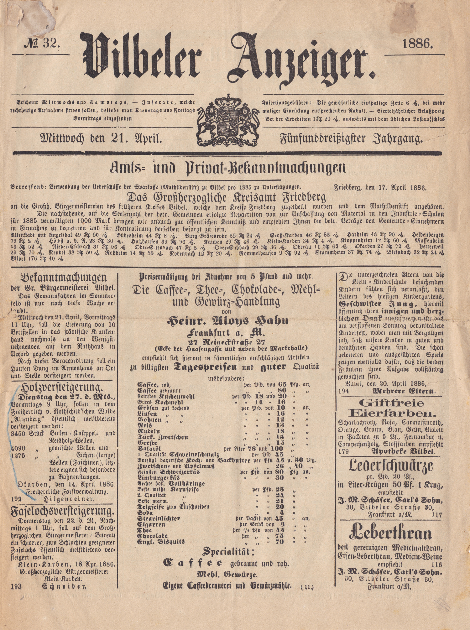Vilbeler Anzeiger - 21.04.1886
