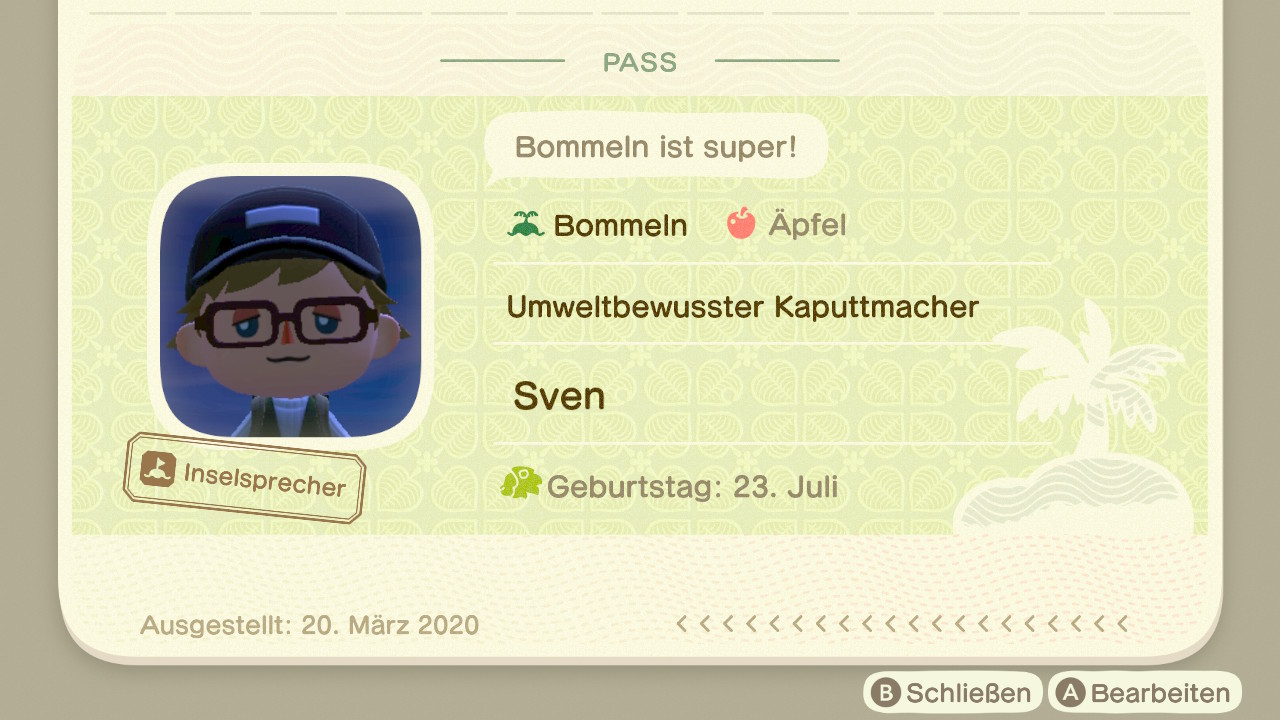 Animal Crossing - New Horizons - Gebommel - Tagebuch - Eintrag #1